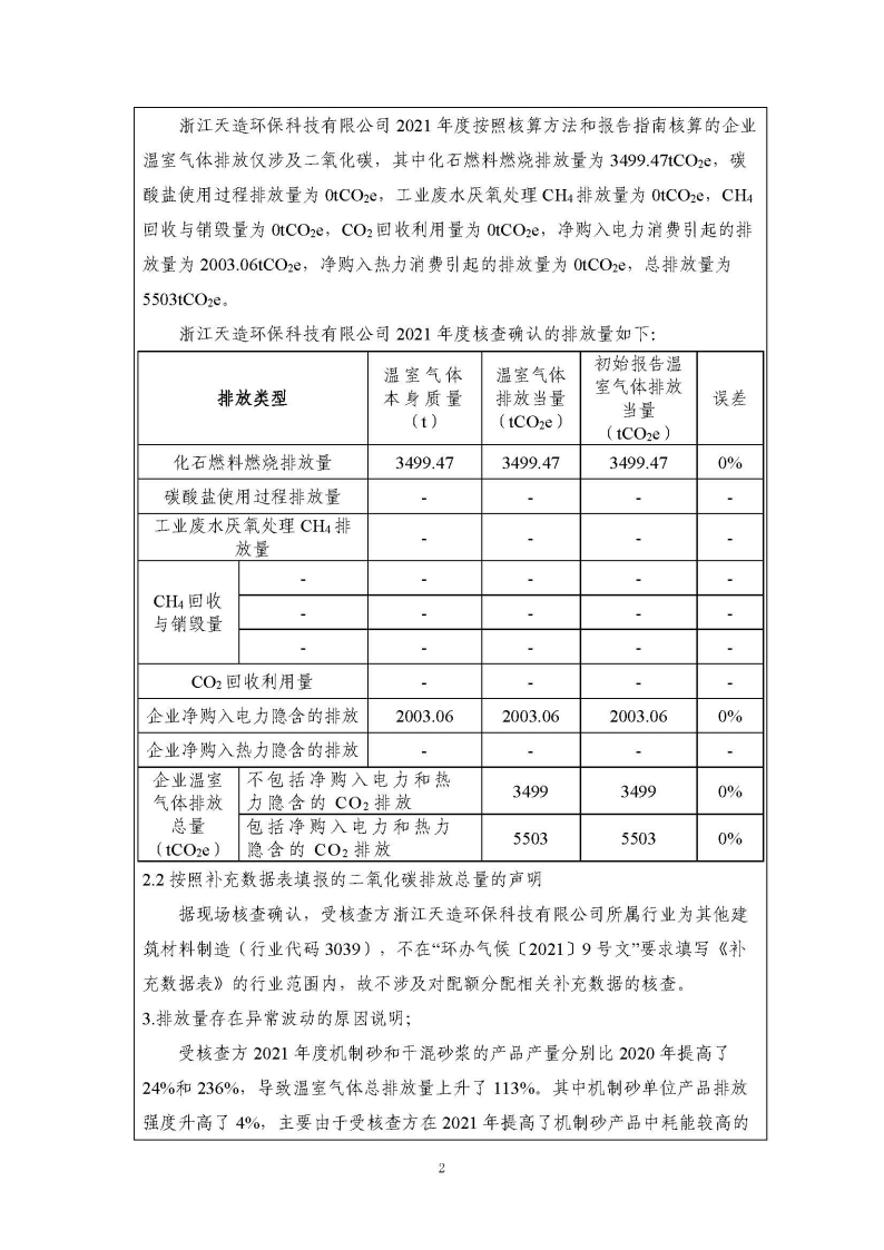 浙江天造环保科技有限公司2021年度碳核查报告.